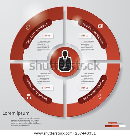 Circle clean number template/graphic or website layout. 4 steps chart for your design. Vector.