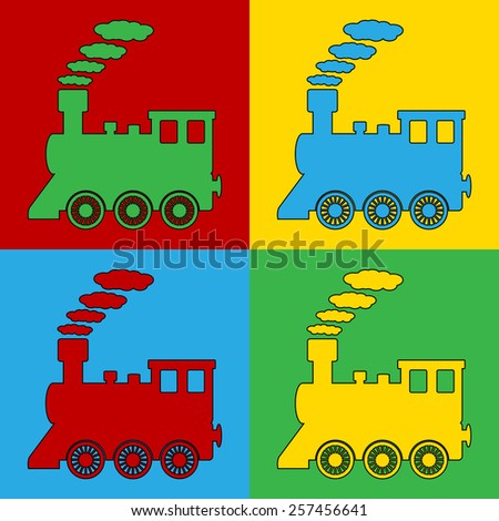 Pop art locomotive symbol icons.. Vector illustration.