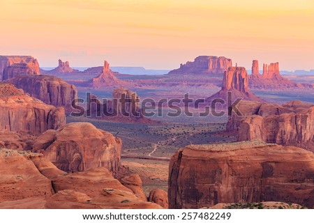 Sunrise in Hunts Mesa, Monument Valley, Arizona, USA Royalty-Free Stock Photo #257482249