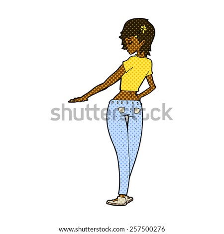 retro comic book style cartoon pretty girl in jeans and tee