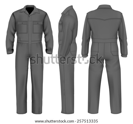 Men's overalls design templates (front, back, side views).  vector illustration. Royalty-Free Stock Photo #257513335