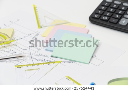 Photo of the Drawing tools with compass and calculator