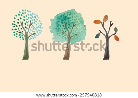 Hand drawn watercolor trees. Vector illustration