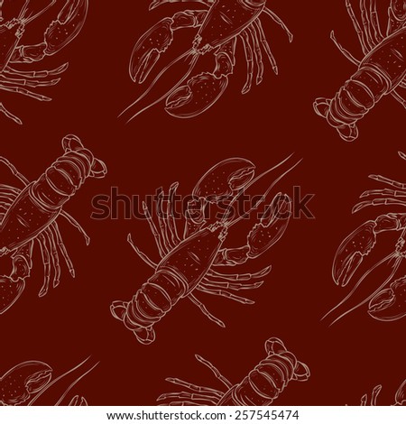 Hand drawn lobster. Seamless pattern.