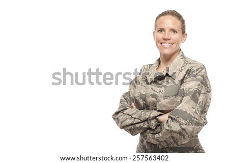 Veteran Soldier | happy female airman against white background