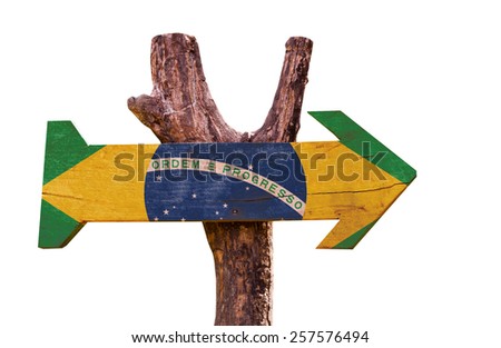 Brazil Flag wooden sign isolated on white background
