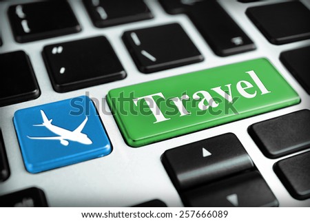 Travel concept. Keyboard of modern laptop close up