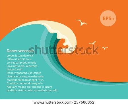 Big blue wave.Vector seascape illustration for design or text