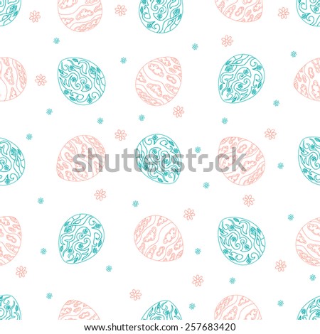 Cute seamless pattern with easter eggs and flowers on isolated background