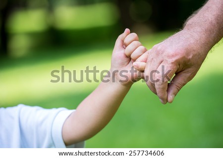 happy grandfather and child have fun and play in park on beautiful  sunny day Royalty-Free Stock Photo #257734606