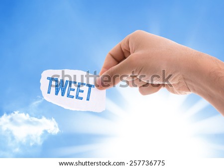 Tweet piece of paper with sky background