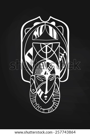 Vector graphic minimal schematic mask / face / aboriginal symbol with sample text