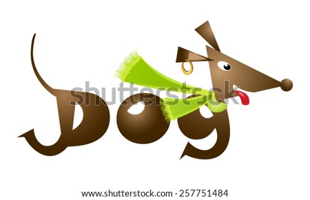 A stylized dachshund logo, illustration, dog dressed with a scarf