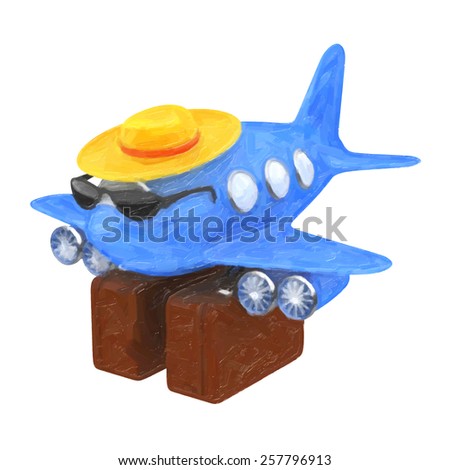 Tourist airliner isolated on white background. Trace raster illustration. Oil painted effect.