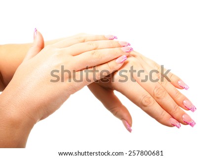 Female hand photographed on a white background isolated