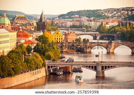 Beautiful view to Vltava and bridges in Prague, Czech republic Royalty-Free Stock Photo #257859398