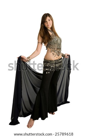 Young belly dancer with a veil