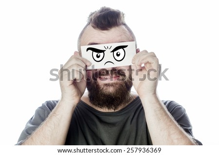 Bearded man closes his eyes with a paper mug
