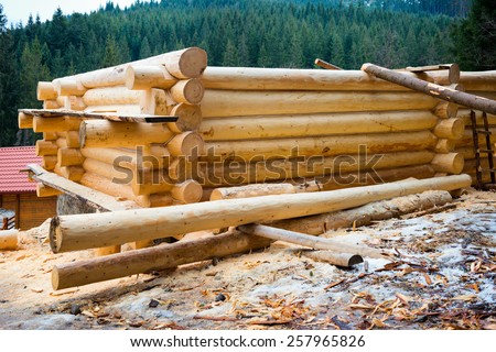 Country wooden house. Construction's details of the loghouse.