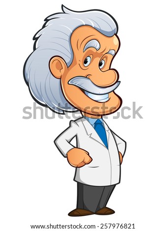 Funny scientist or teacher, with white hair and mustache