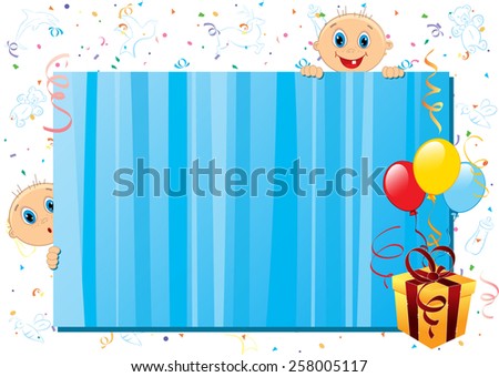 Vector illustration of blue  baby boy frame. Objects are layered.