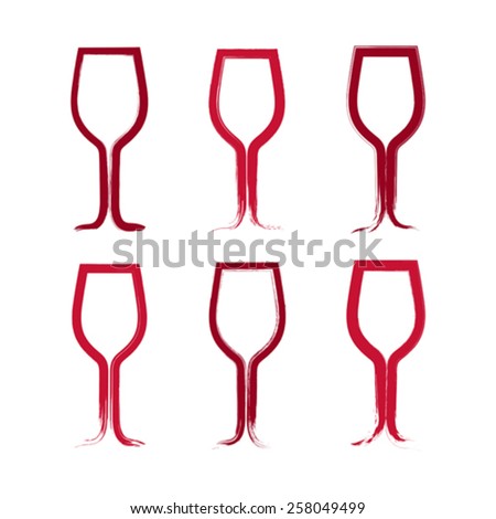 Set of hand-drawn simple empty wineglasses, collection of brush drawing goblet icons, hand-painted glass of wine isolated on white background. 
