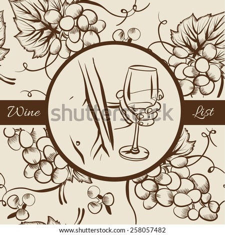 Wine House. Vector illustration isolated on light background. Tasting wine. Pattern hand drawn with grapevines