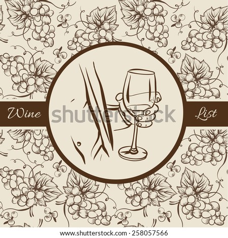 Wine House. Vector illustration isolated on light background. Tasting wine. Pattern hand drawn with grapevines