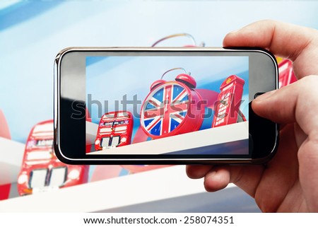 Smart phone mobile photo with London souvenirs
