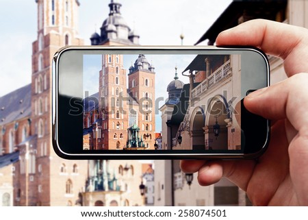 Smart phone mobile photo in Krakow town market