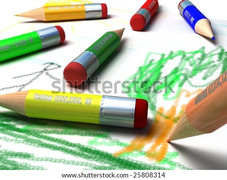 color pencils with RGB values drawing a picture