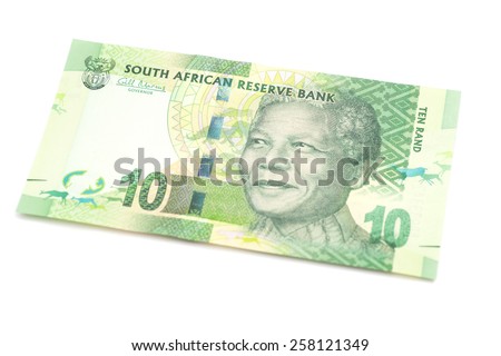 Ten South African Rand isolated  Royalty-Free Stock Photo #258121349