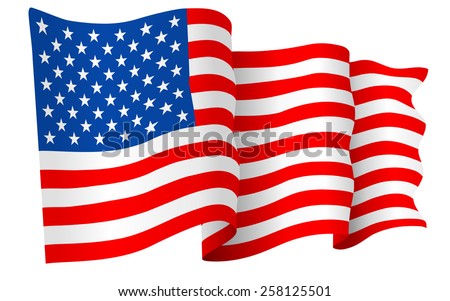 USA American flag waving - vector illustration isolated on white background.