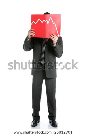 Businessman young negative chart, full length isolated on white [Photo Illustration]