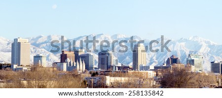 Panorama center of the capital of Utah - Salt Lake City Royalty-Free Stock Photo #258135842