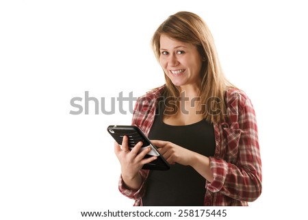 Attractive young woman working on a tablet