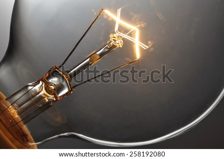 Close up glowing light bulb Royalty-Free Stock Photo #258192080
