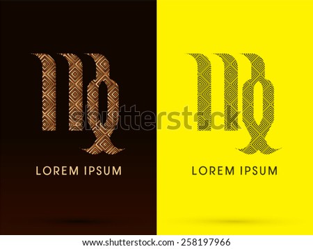 Virgo ,Luxury Zodiac sign, designed using gold, bronze and black line square geometric shape on dark brown and yellow background, logo, symbol, icon, graphic, vector.