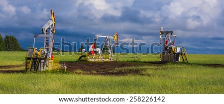Oil Pump on a background of forest in Russia