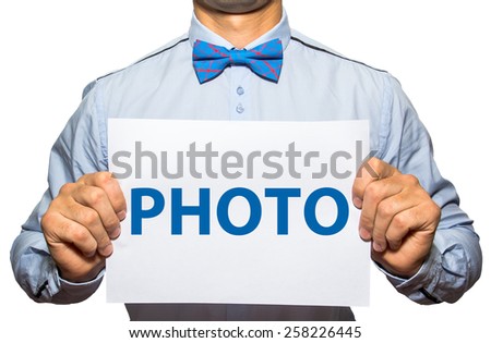 Businessman holding card Photo isolated on white background