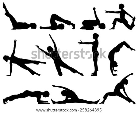 Vector illustration of female fitness silhouettes. 