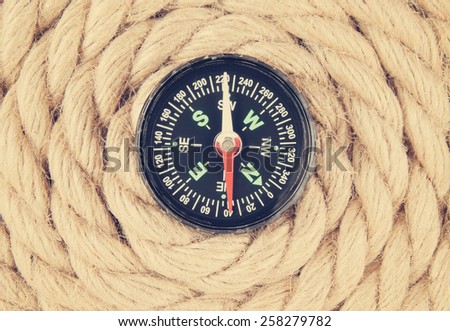 Ship rope and compass, travel concept