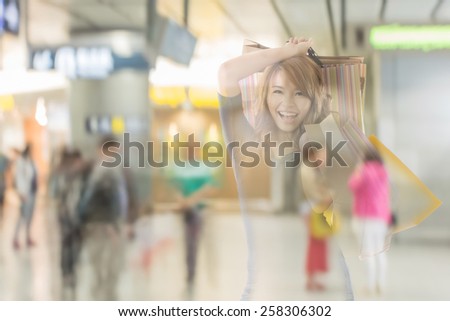 double exposure of shopping woman in the mall.