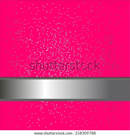 Vector illustration of Silver ribbon on a pink background with sparkles.