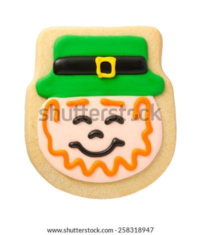 Leprechaun Cookie for Saint Patrick's Day, isolated on white.