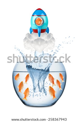 fish leaving fish bowl with rocket