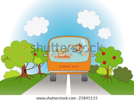 Vector children in school bus