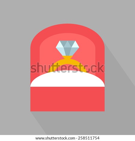 Ring in box. Wedding ring vector icon. Diamond engagement ring vector icon. Flat design