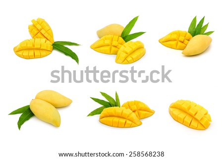 Collection ripe mango fruit isolate on white Royalty-Free Stock Photo #258568238