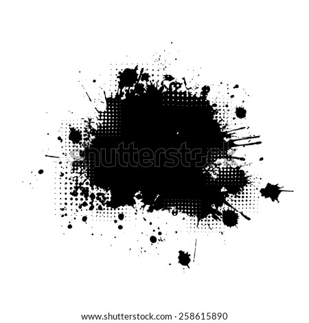 Paint stains black blotch background. Vector